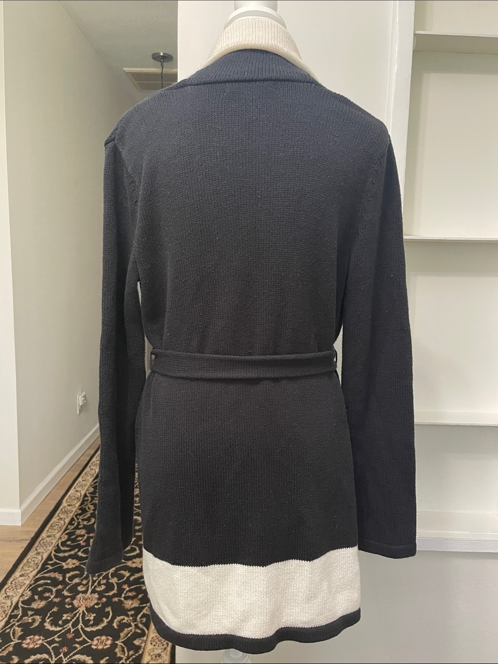 Lauren Ralph Lauren Colorblock Belted Shawl Collar Knit Cardigan Sweater Size M - Picture 2 of 11
